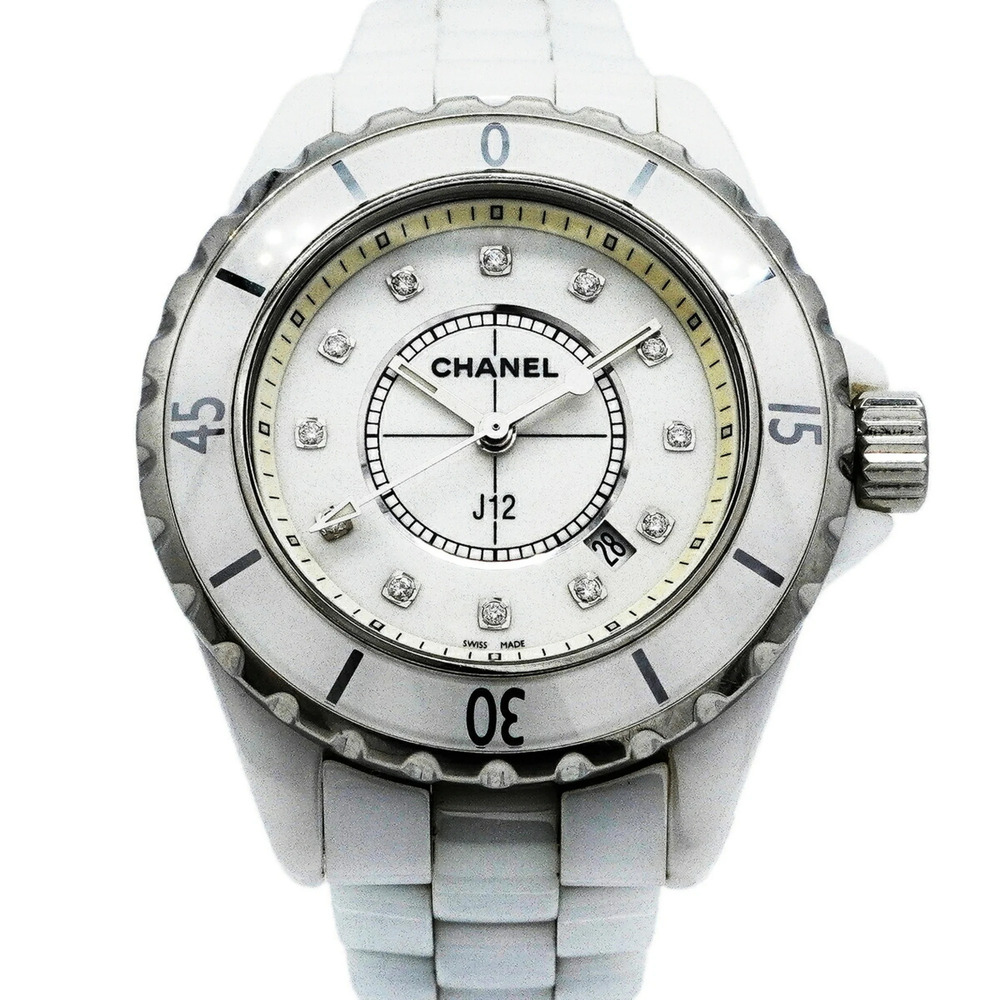 Chanel J12 12P Diamond H1628 White Dial Women's Watch